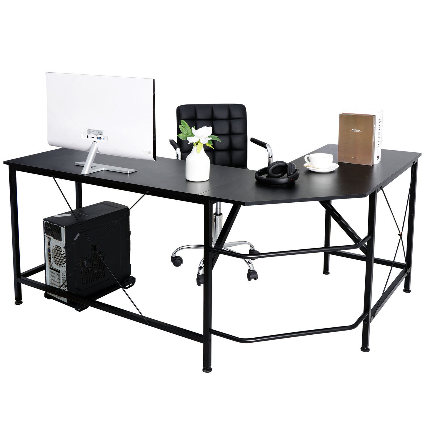 Prestige Corner Computer Desk Office Double Workstation (Black)