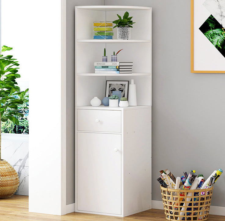 Vision Stylish Wooden Corner Shelf Unit with Cabinet & Drawer (White)