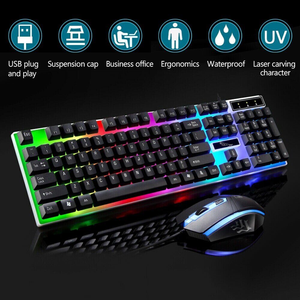 RGB Wired Gaming Keyboard and Mouse Combo Set (Black Lighting)