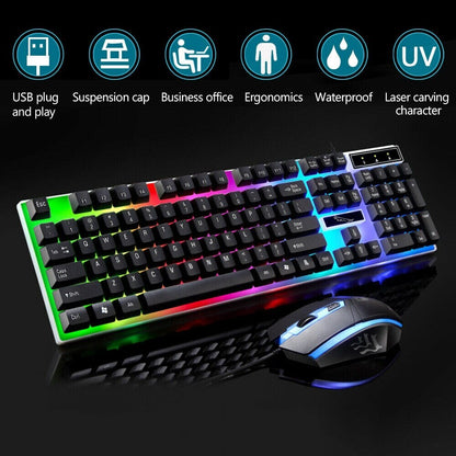 RGB Wired Gaming Keyboard and Mouse Combo Set (Black Lighting)