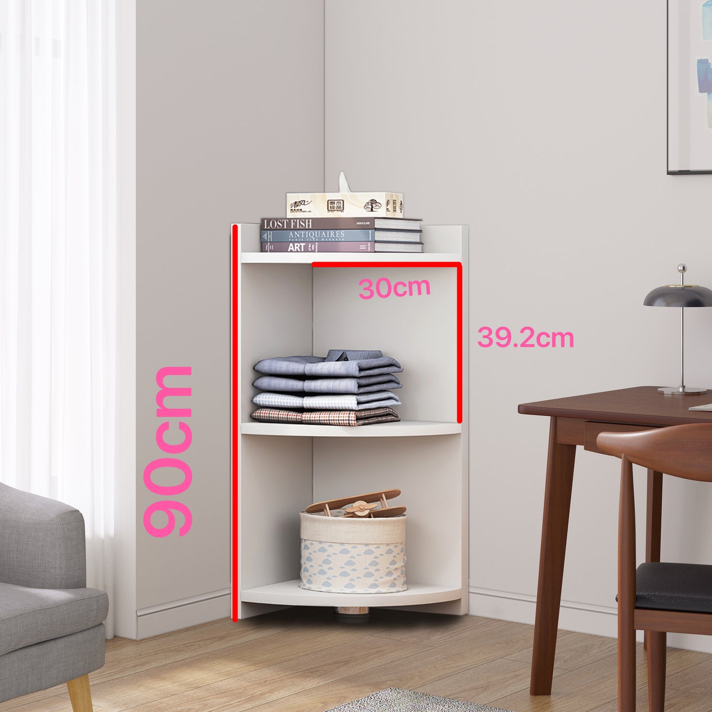 Inspire 3 Tier Stylish Wooden Corner Shelf Unit (White)