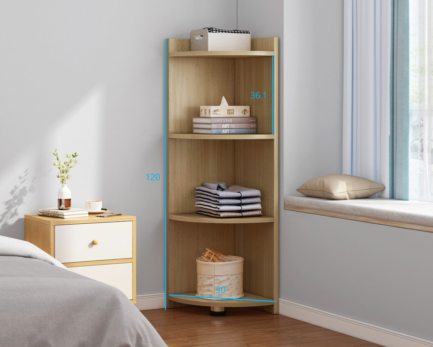 Inspire 4 Tier Stylish Wooden Corner Shelf Unit (Oak)