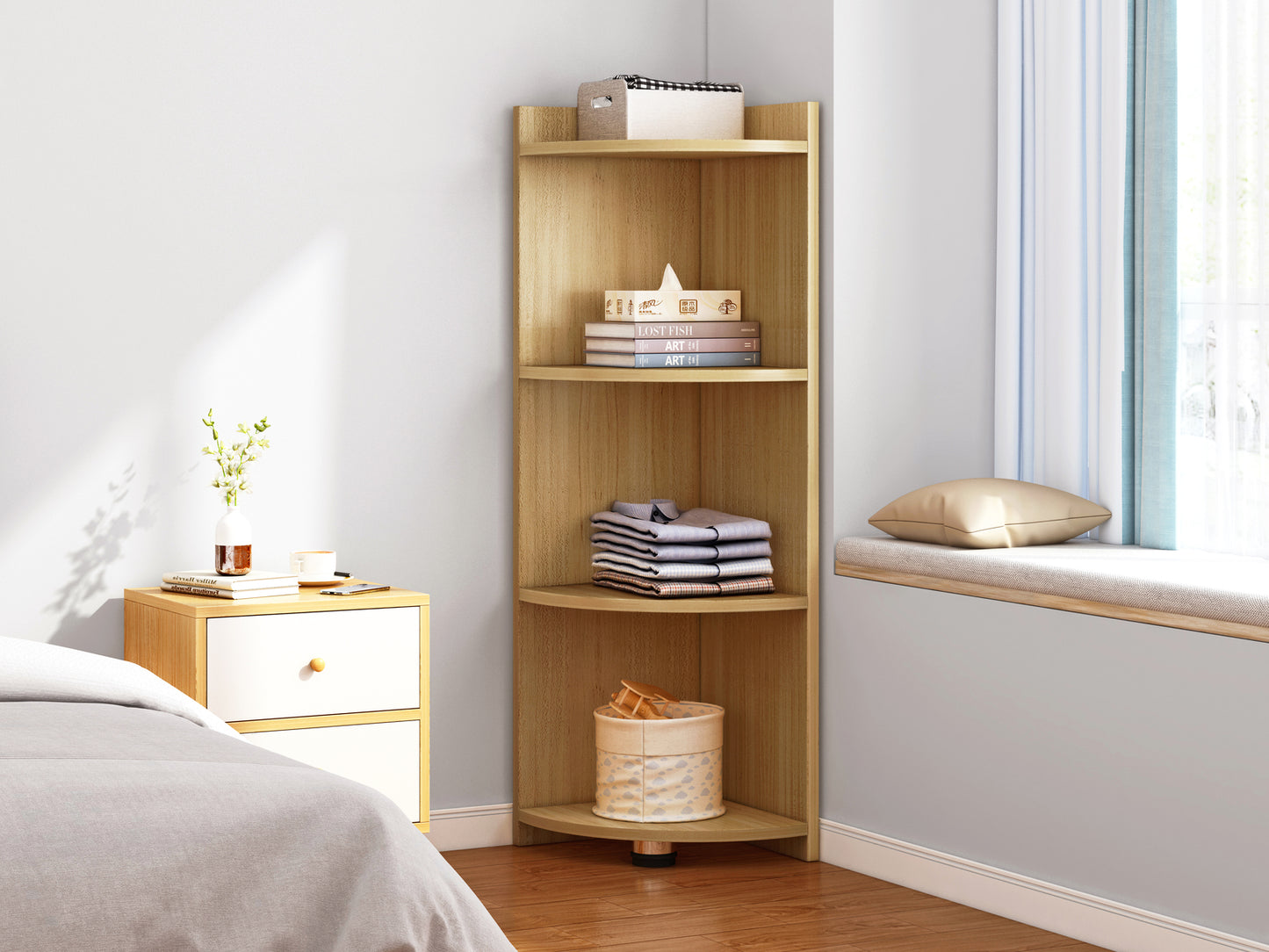 Inspire 4 Tier Stylish Wooden Corner Shelf Unit (Oak)