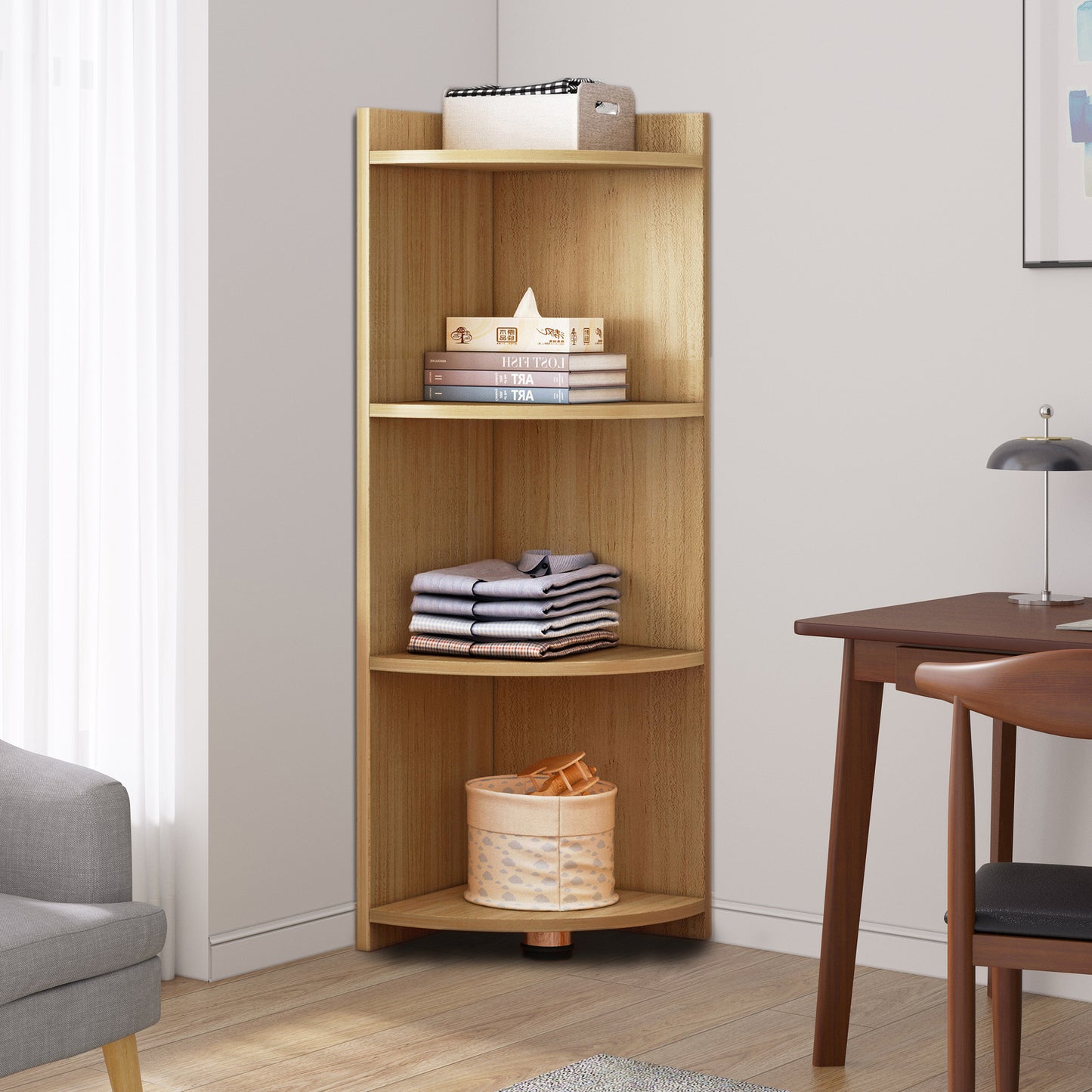 Inspire 4 Tier Stylish Wooden Corner Shelf Unit (Oak)