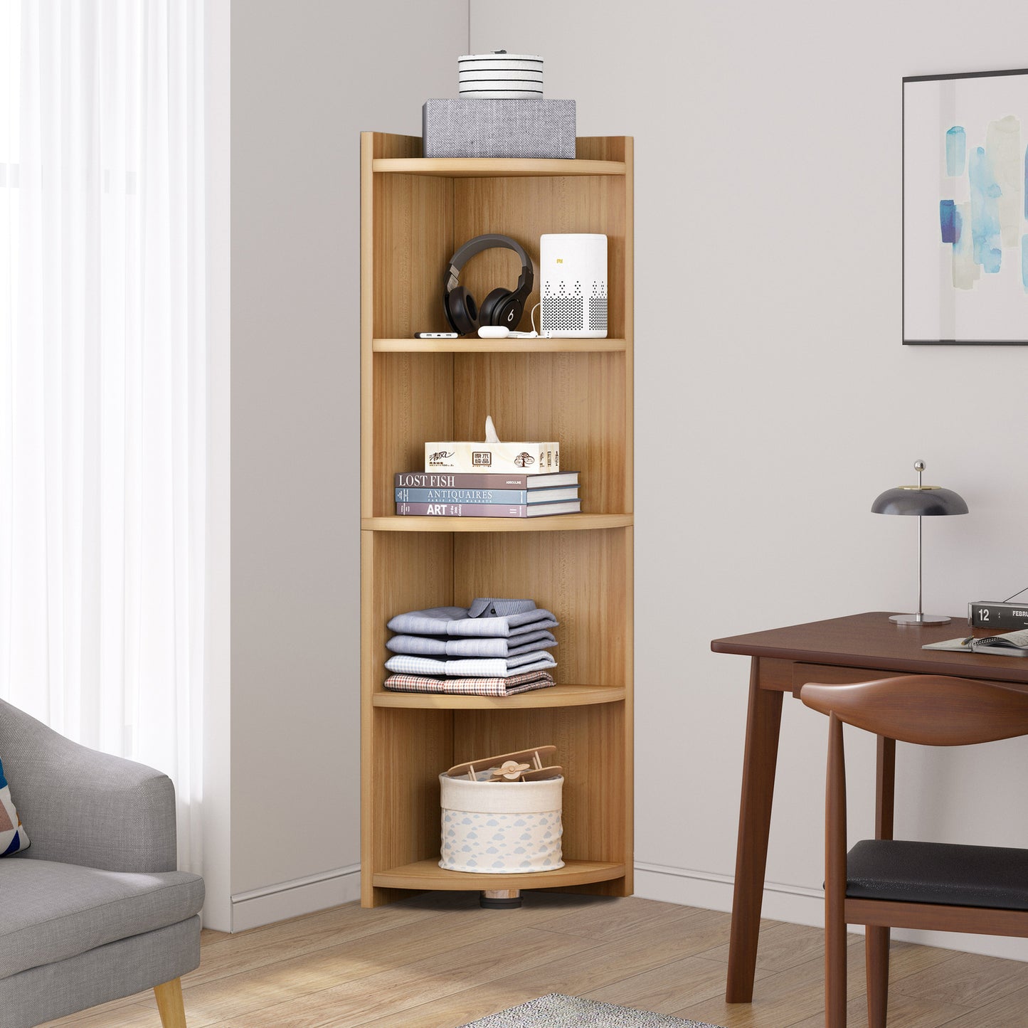 Inspire 5 Tier Stylish Wooden Corner Shelf Unit (Oak)