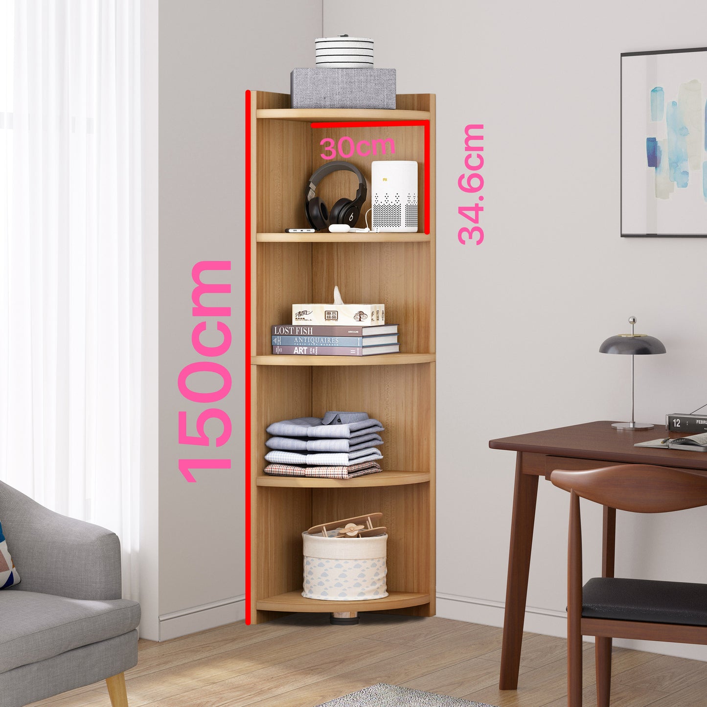 Inspire 5 Tier Stylish Wooden Corner Shelf Unit (Oak)