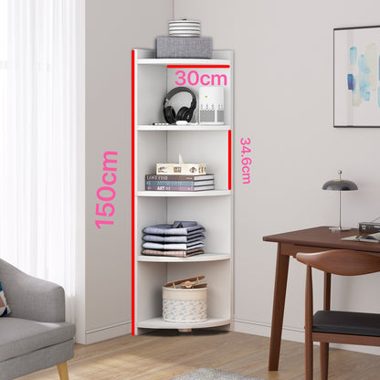 Inspire 5 Tier Stylish Wooden Corner Shelf Unit (White)