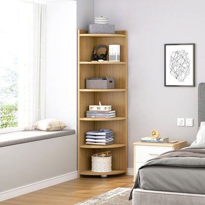 Inspire 6 Tier Large Stylish Wooden Corner Shelf Unit (Oak)