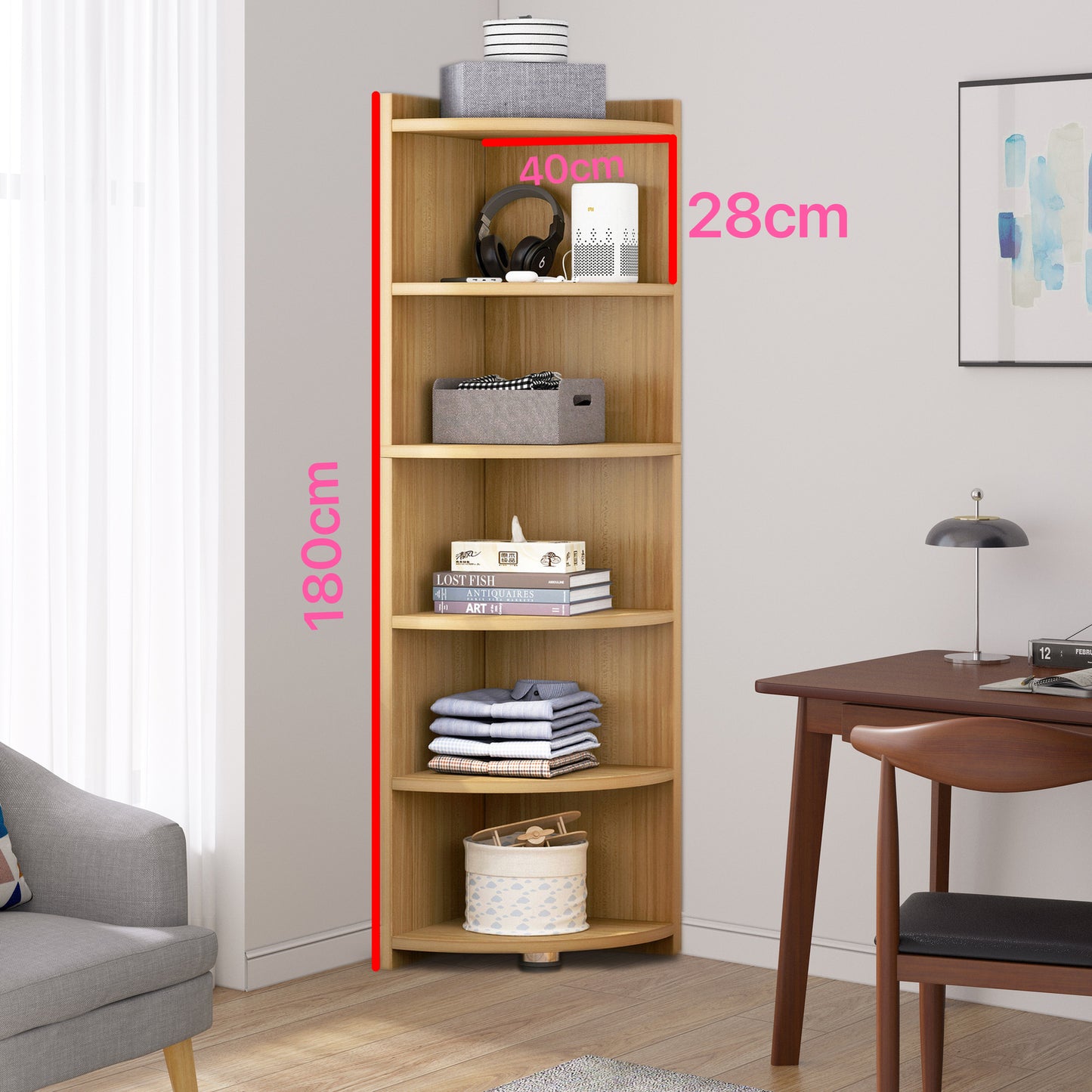 Inspire 6 Tier Large Stylish Wooden Corner Shelf Unit (Oak)