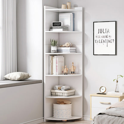 Inspire 6 Tier Large Stylish Wooden Corner Shelf Unit (White)