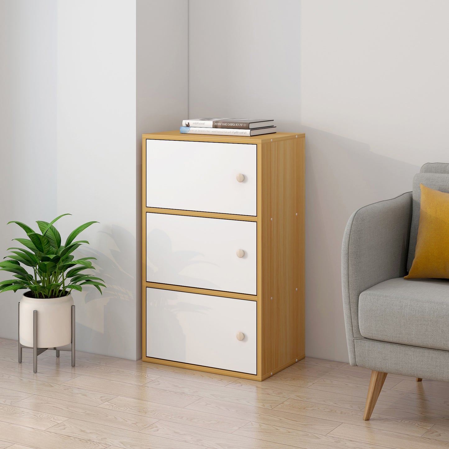 3-Tier Cascade Organizer Storage Cabinet Bookcase with Doors