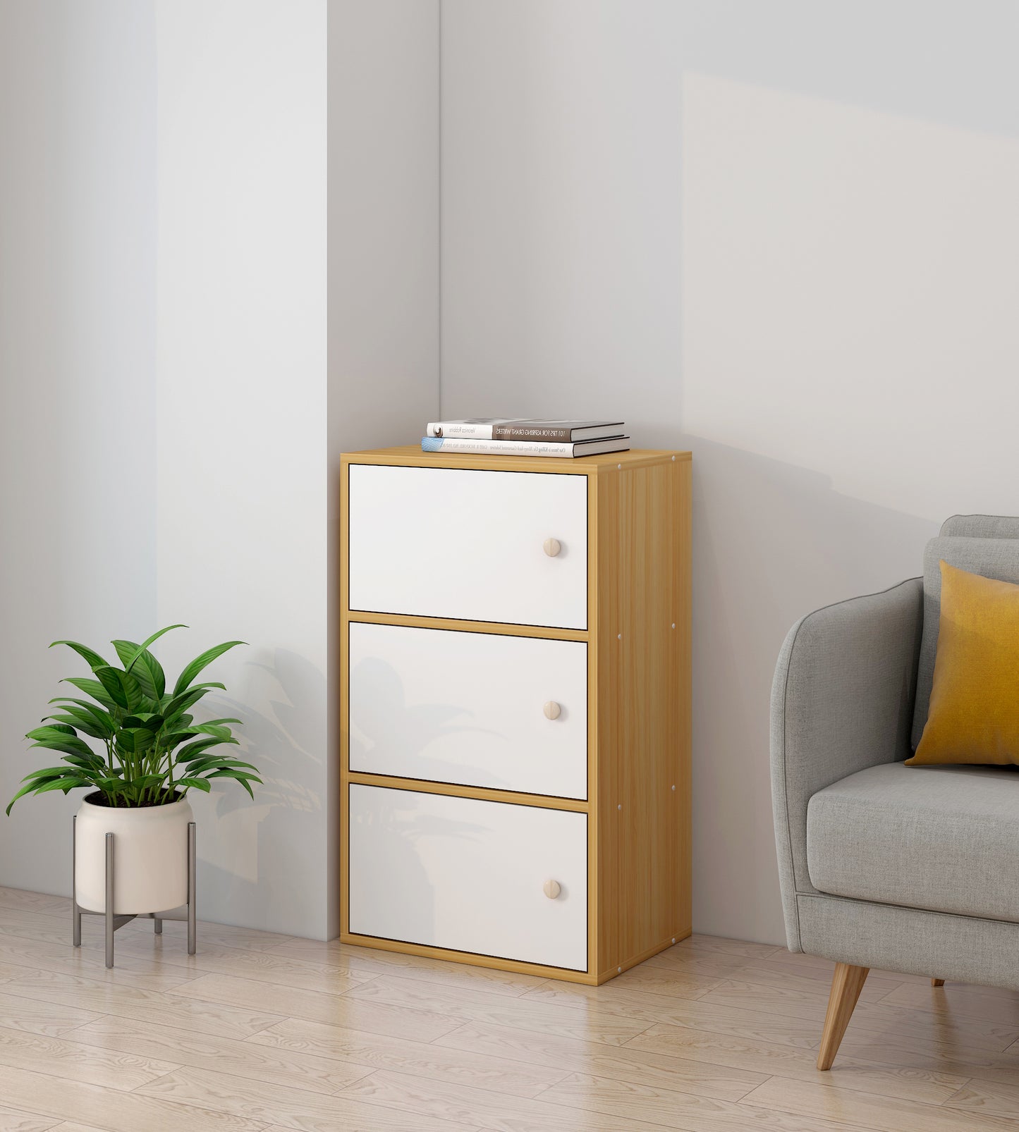 3-Tier Cascade Organizer Storage Cabinet Bookcase with Doors