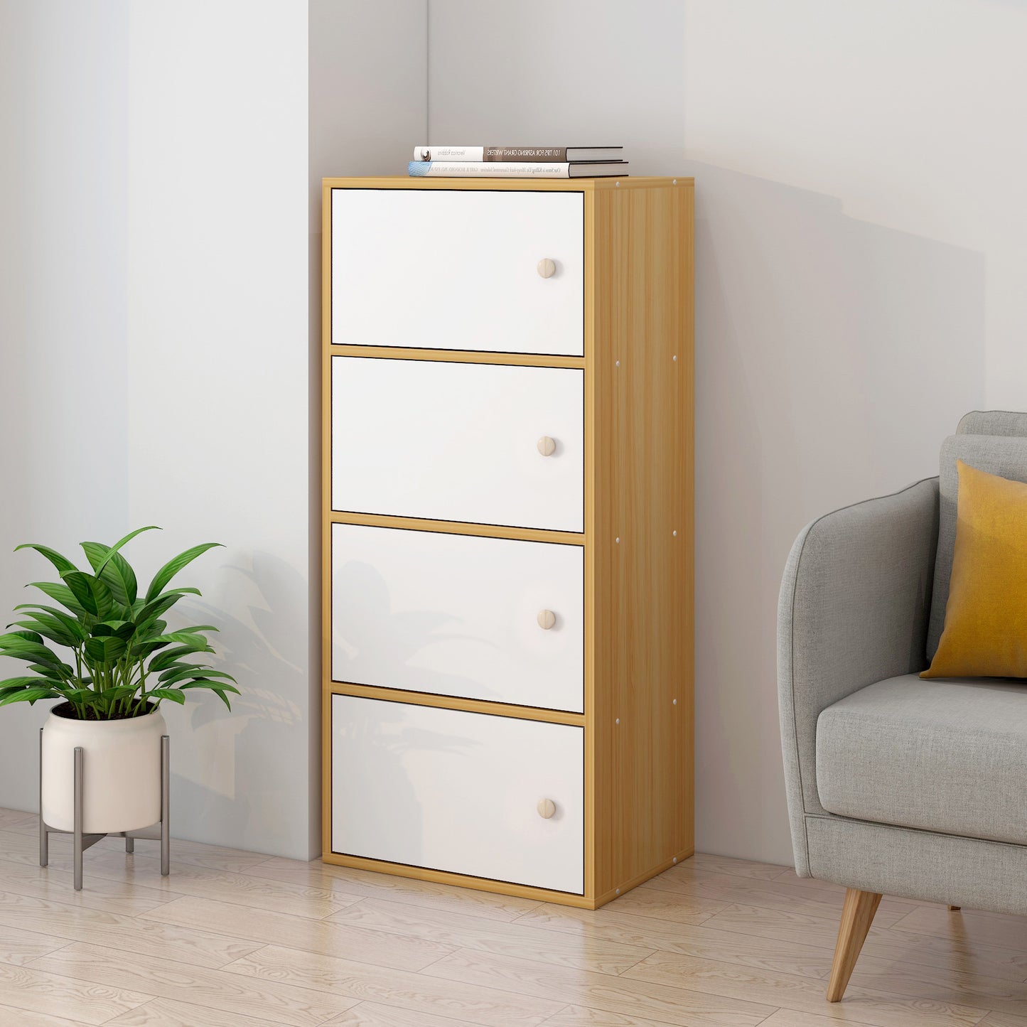 4-Tier Cascade Organizer Storage Cabinet Bookcase with Doors
