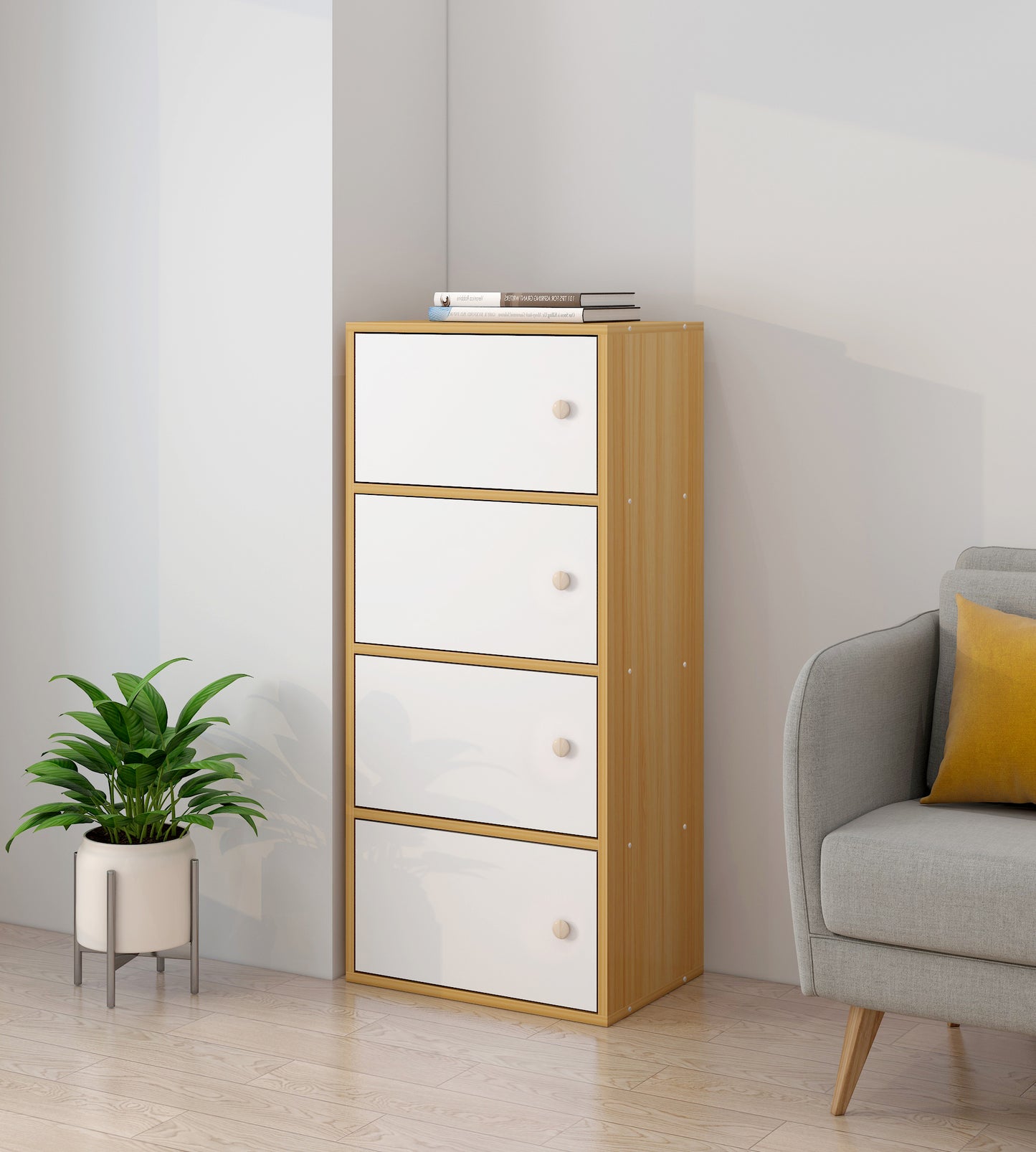 4-Tier Cascade Organizer Storage Cabinet Bookcase with Doors