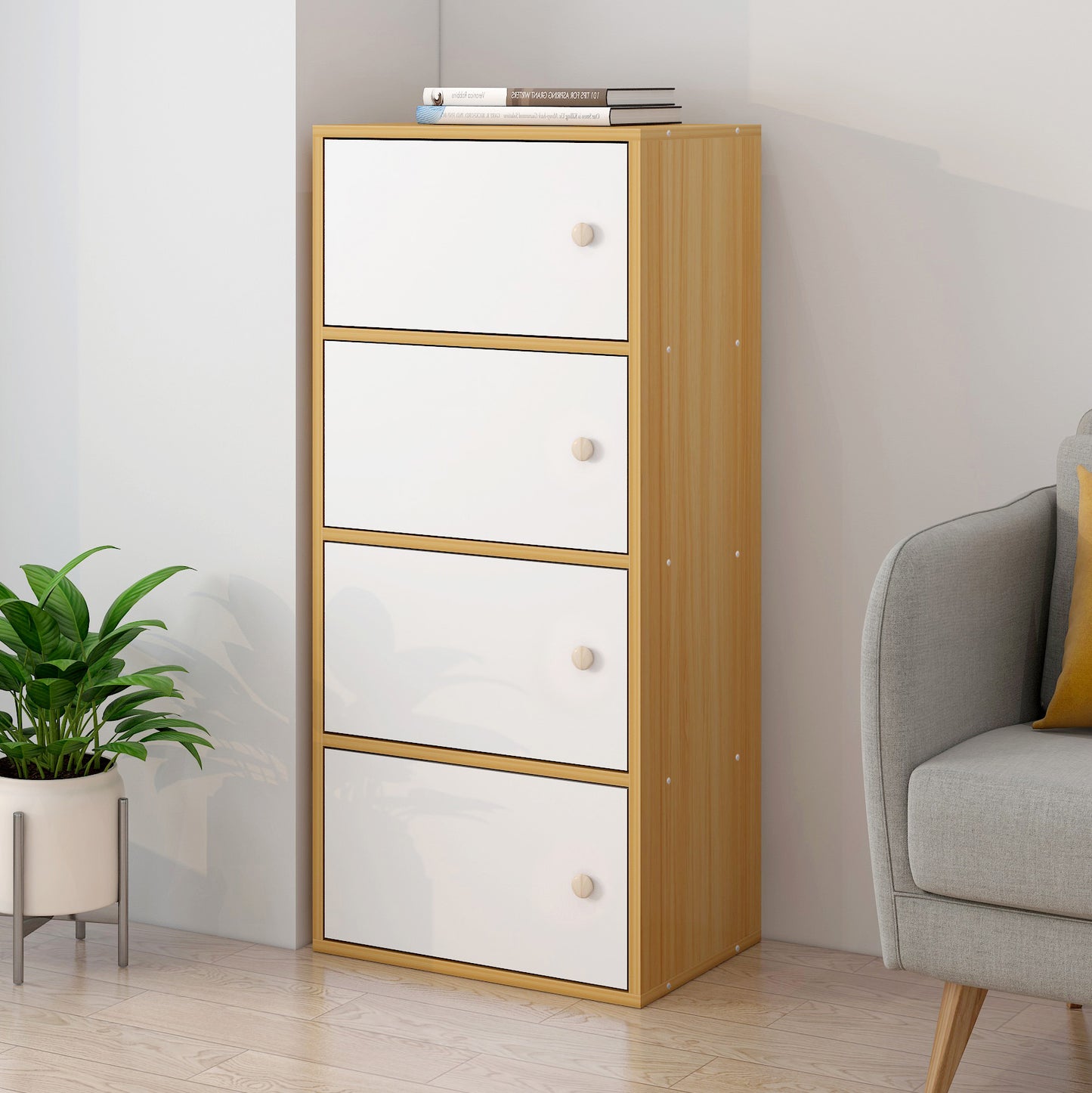 4-Tier Cascade Organizer Storage Cabinet Bookcase with Doors