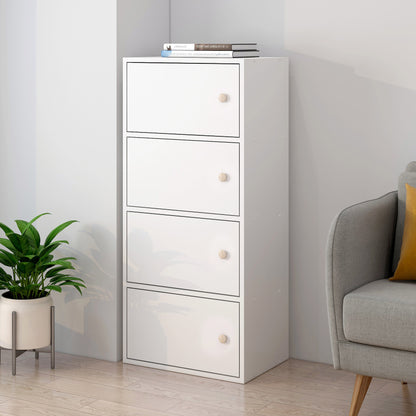 4-Tier Cascade Organizer Storage Cabinet Bookcase with Doors (White)