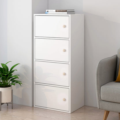 4-Tier Cascade Organizer Storage Cabinet Bookcase with Doors (White)