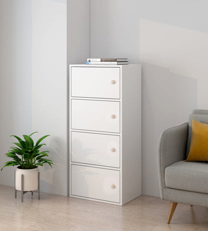 4-Tier Cascade Organizer Storage Cabinet Bookcase with Doors (White)