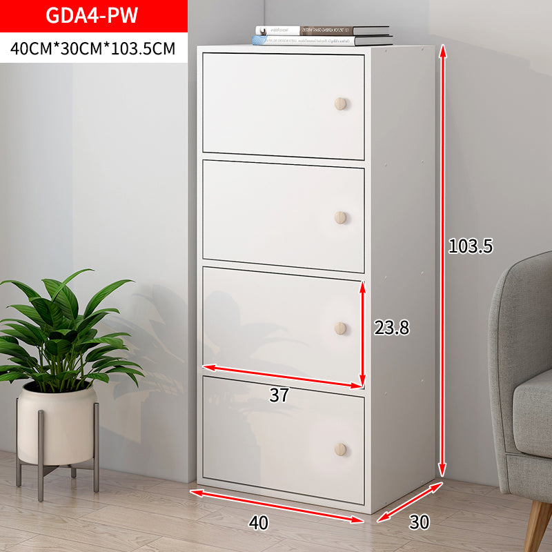 4-Tier Cascade Organizer Storage Cabinet Bookcase with Doors (White)