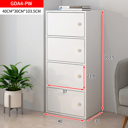 4-Tier Cascade Organizer Storage Cabinet Bookcase with Doors (White)