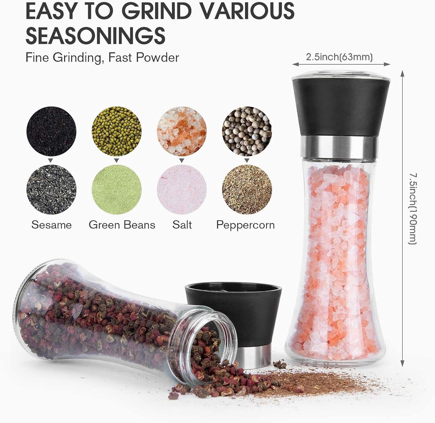 Salt and Pepper Grinder Glass Spice Crusher Mill