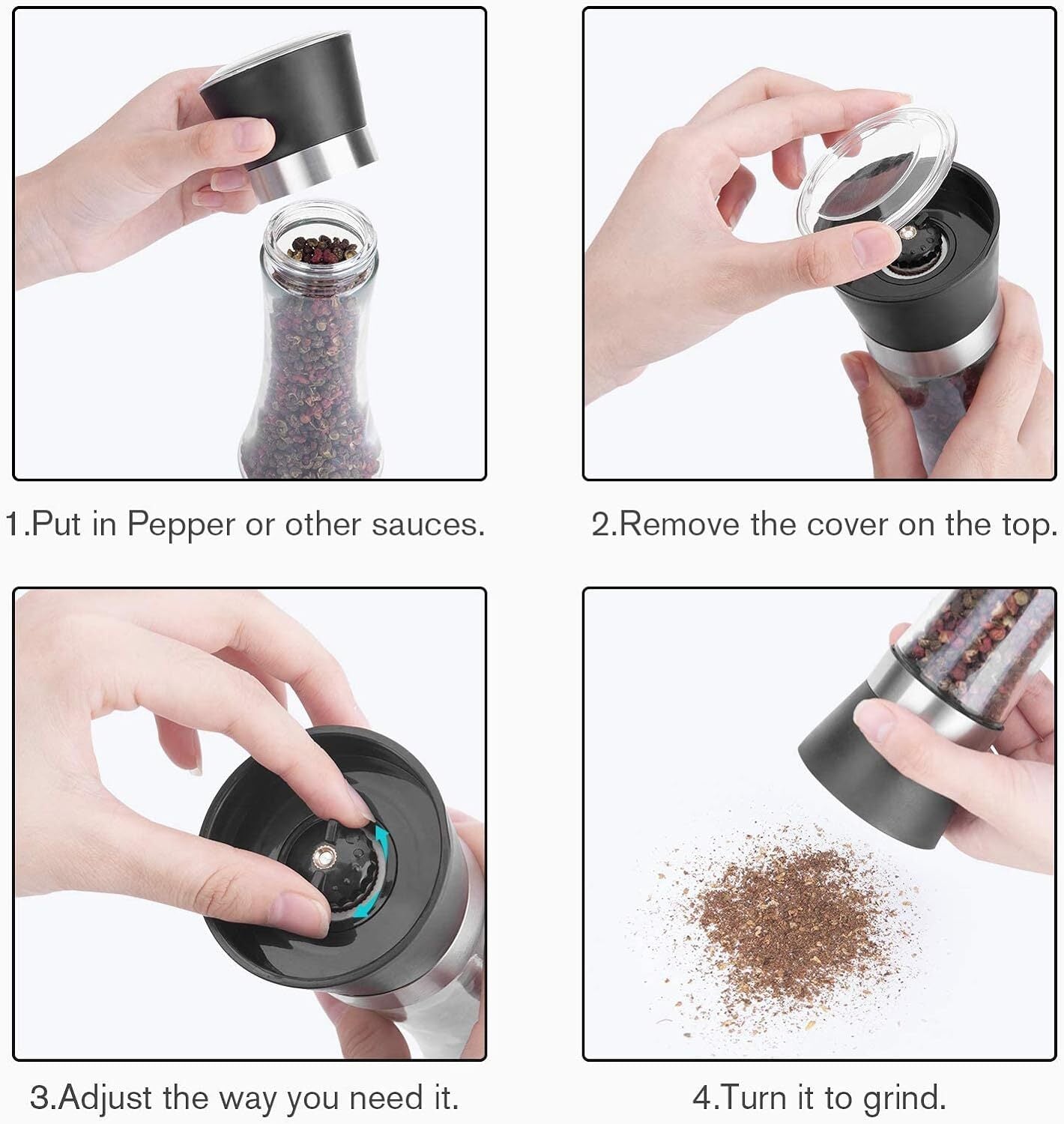 Salt and Pepper Grinder Glass Spice Crusher Mill