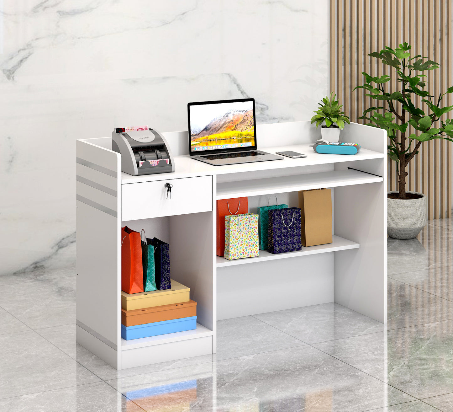 Impressions Large Reception Desk Counter with Shelves