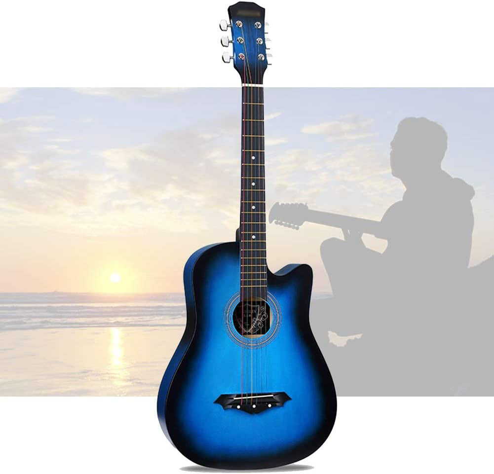 38" Natural Wood Acoustic Guitar (Blue)