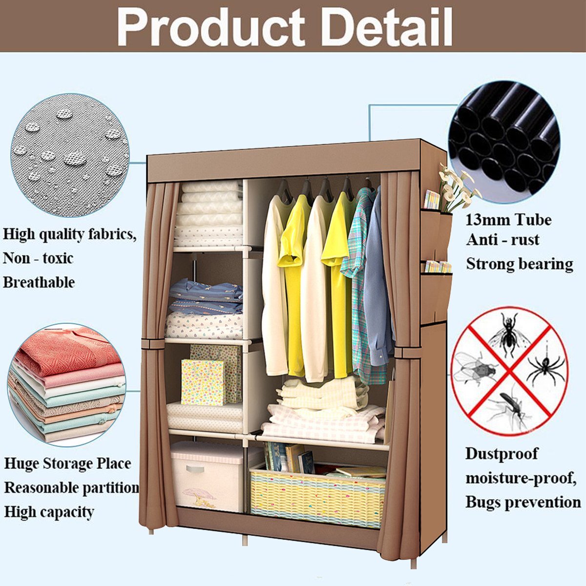 Portable Wardrobe Closet Canvas Clothes Storage