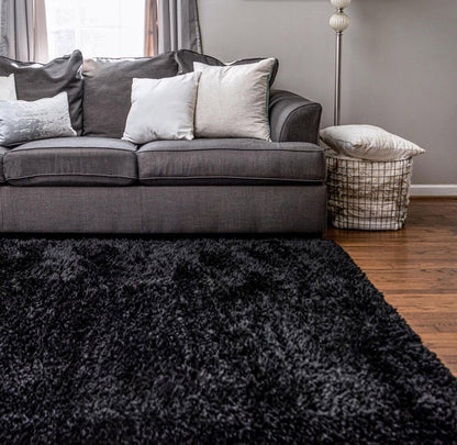 Luxe XL Extra Large Soft Shag Rug Carpet Mat (Black, 300 x 200)