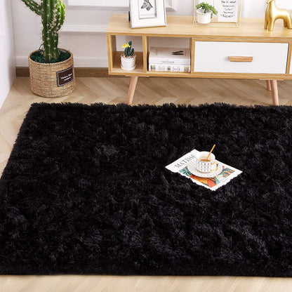 Luxe XL Extra Large Soft Shag Rug Carpet Mat (Black, 300 x 200)