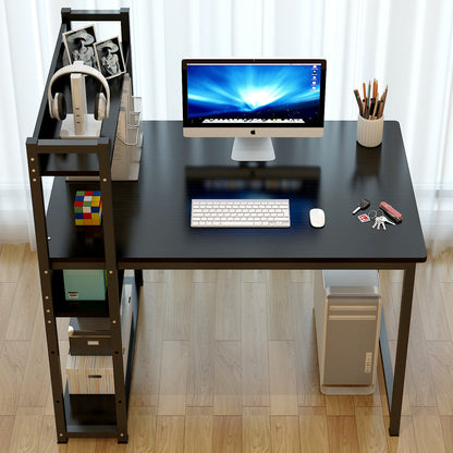 Edge Plus Combination Workstation Computer Desk with Storage Shelves (Black)