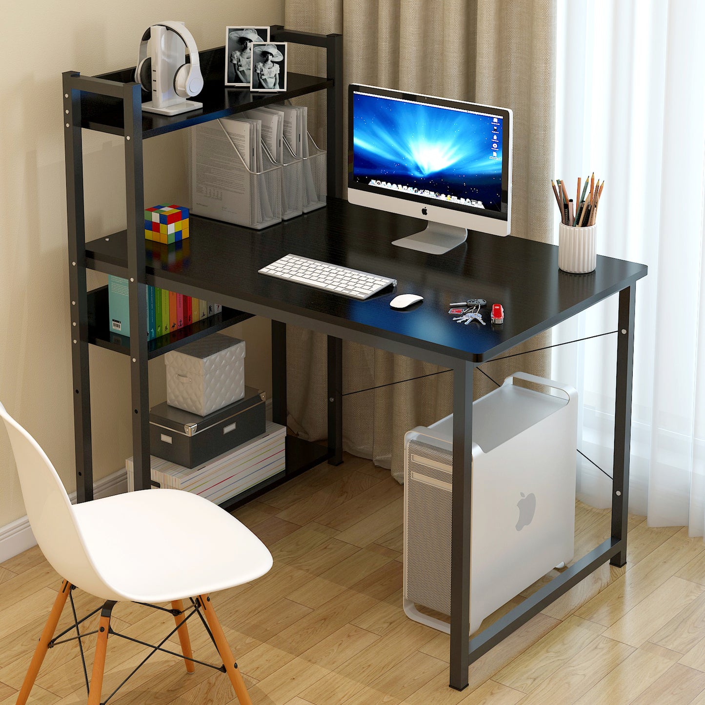 Edge Combination Workstation Computer Desk with Storage Shelves (Black)