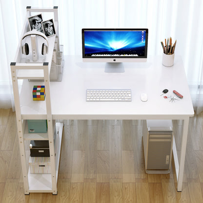 Edge Combination Workstation Computer Desk with Storage Shelves (White)