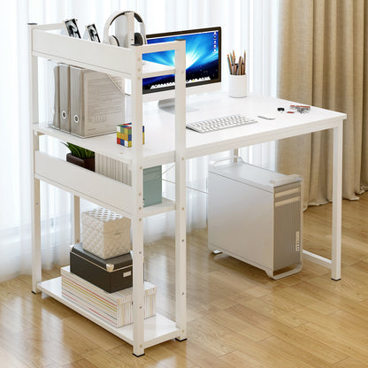 Edge Combination Workstation Computer Desk with Storage Shelves (White)