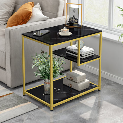 Synergy Luxury Marble Look Side Table Magazine Shelf (Black)