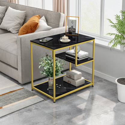 Synergy Luxury Marble Look Side Table Magazine Shelf (Black)