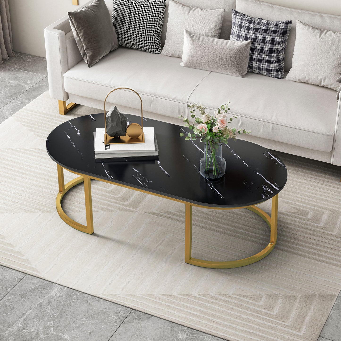 Synergy Lush Designer Marble Look Coffee Table (Black)