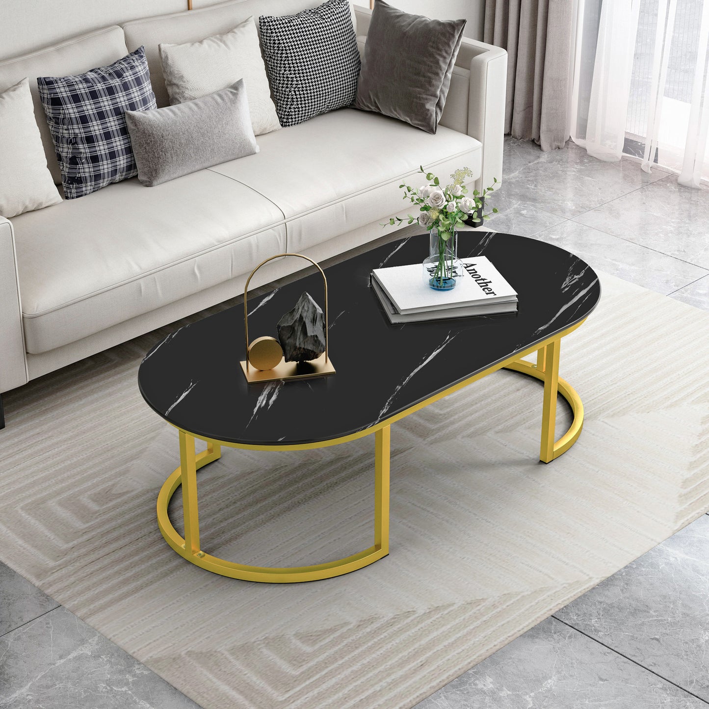 Synergy Lush Designer Marble Look Coffee Table (Black)