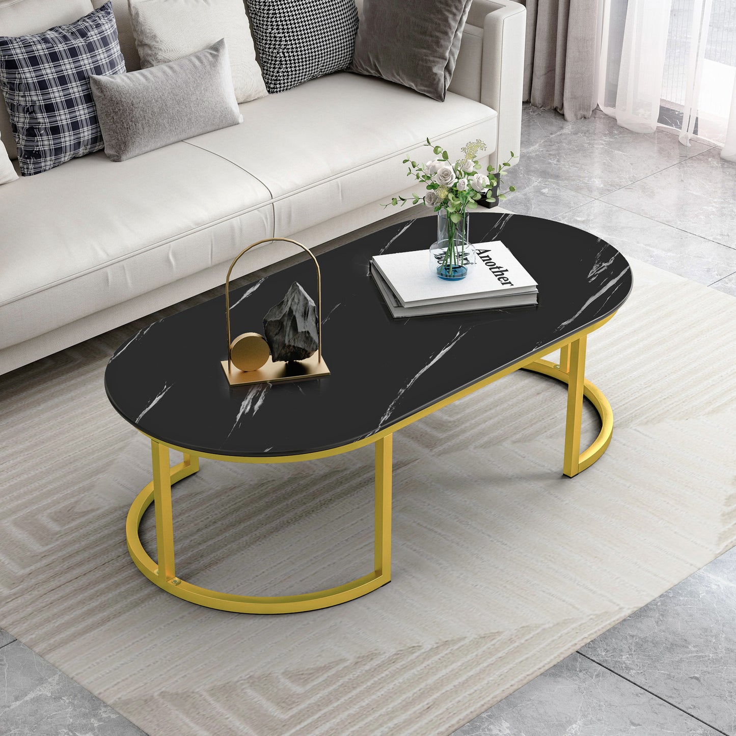 Synergy Lush Designer Marble Look Coffee Table (Black)