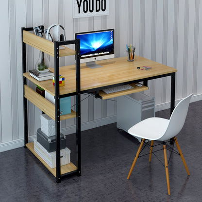 Genius Large Workstation Wood & Steel Computer Desk with Storage Shelves (Oak)