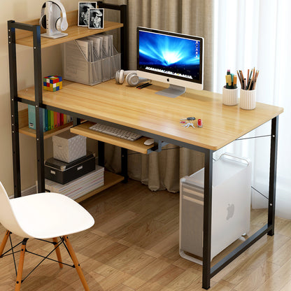 Genius Large Workstation Wood & Steel Computer Desk with Storage Shelves (Oak)