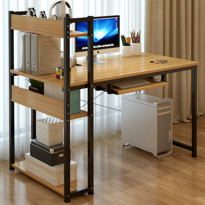 Genius Large Workstation Wood & Steel Computer Desk with Storage Shelves (Oak)