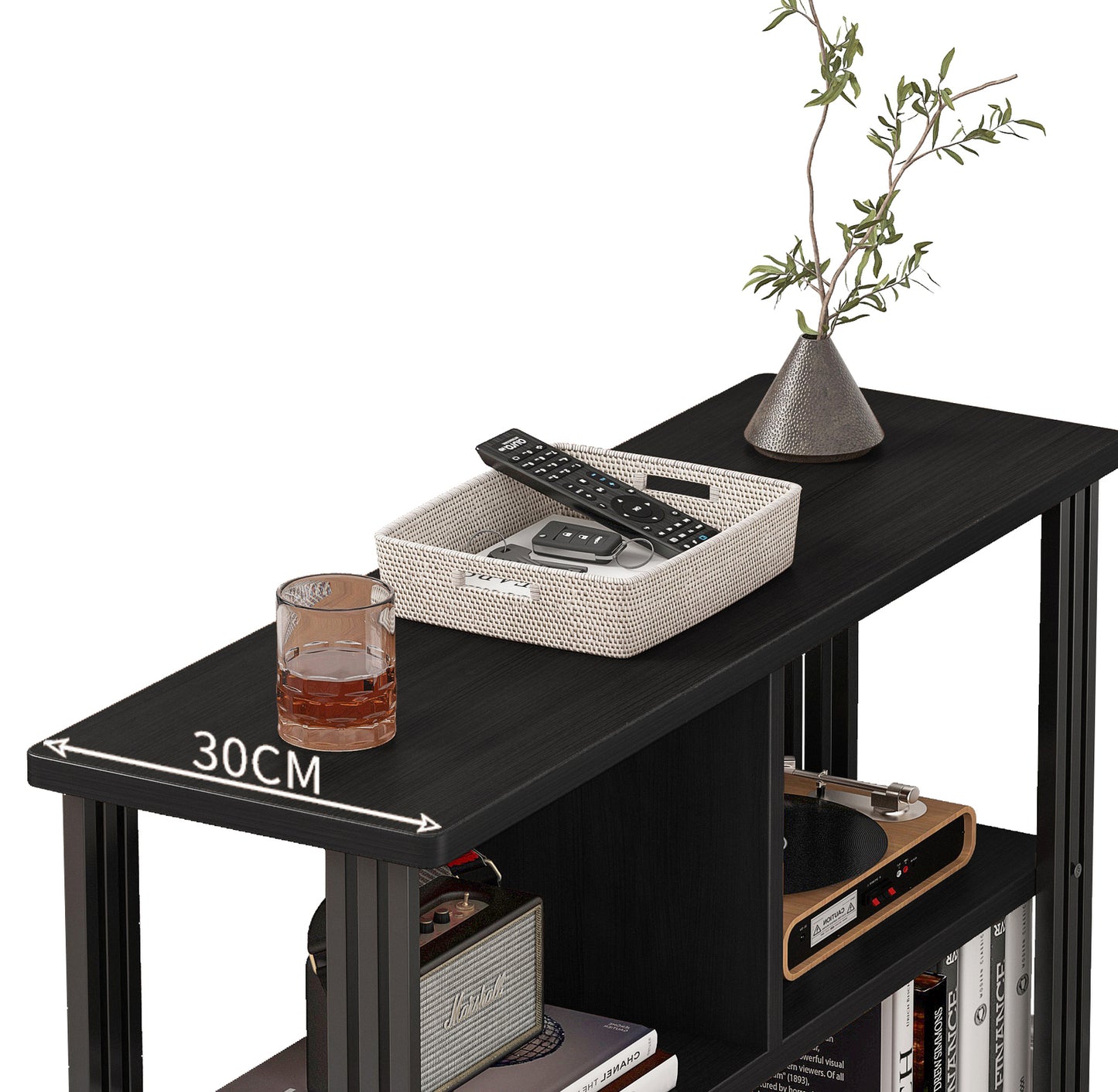 Icon Wood and Steel Sofa Side Table with Shelves (Black)