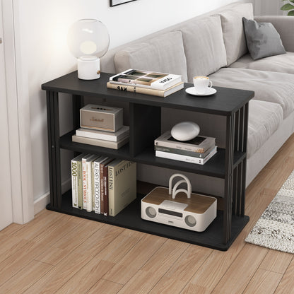 Icon Wood and Steel Sofa Side Table with Shelves (Black)