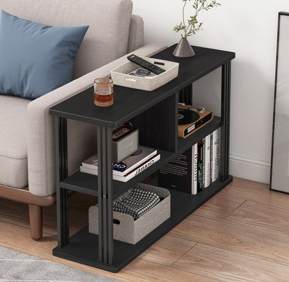 Icon Wood and Steel Sofa Side Table with Shelves (Black)