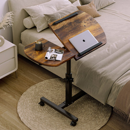 Motif 2-in-1 Adjustable Portable Sofa Bed Side Table Laptop Desk with Wheels (Rustic Wood)