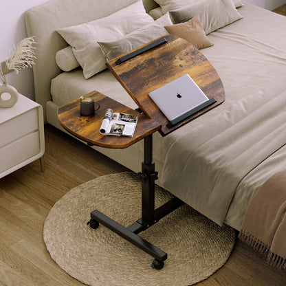 Motif 2-in-1 Adjustable Portable Sofa Bed Side Table Laptop Desk with Wheels (Rustic Wood)