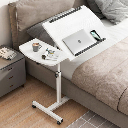 Motif 2-in-1 Adjustable Portable Sofa Bed Side Table Laptop Desk with Wheels (White)