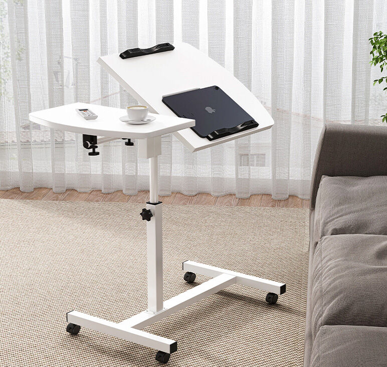 Motif 2-in-1 Adjustable Portable Sofa Bed Side Table Laptop Desk with Wheels (White)